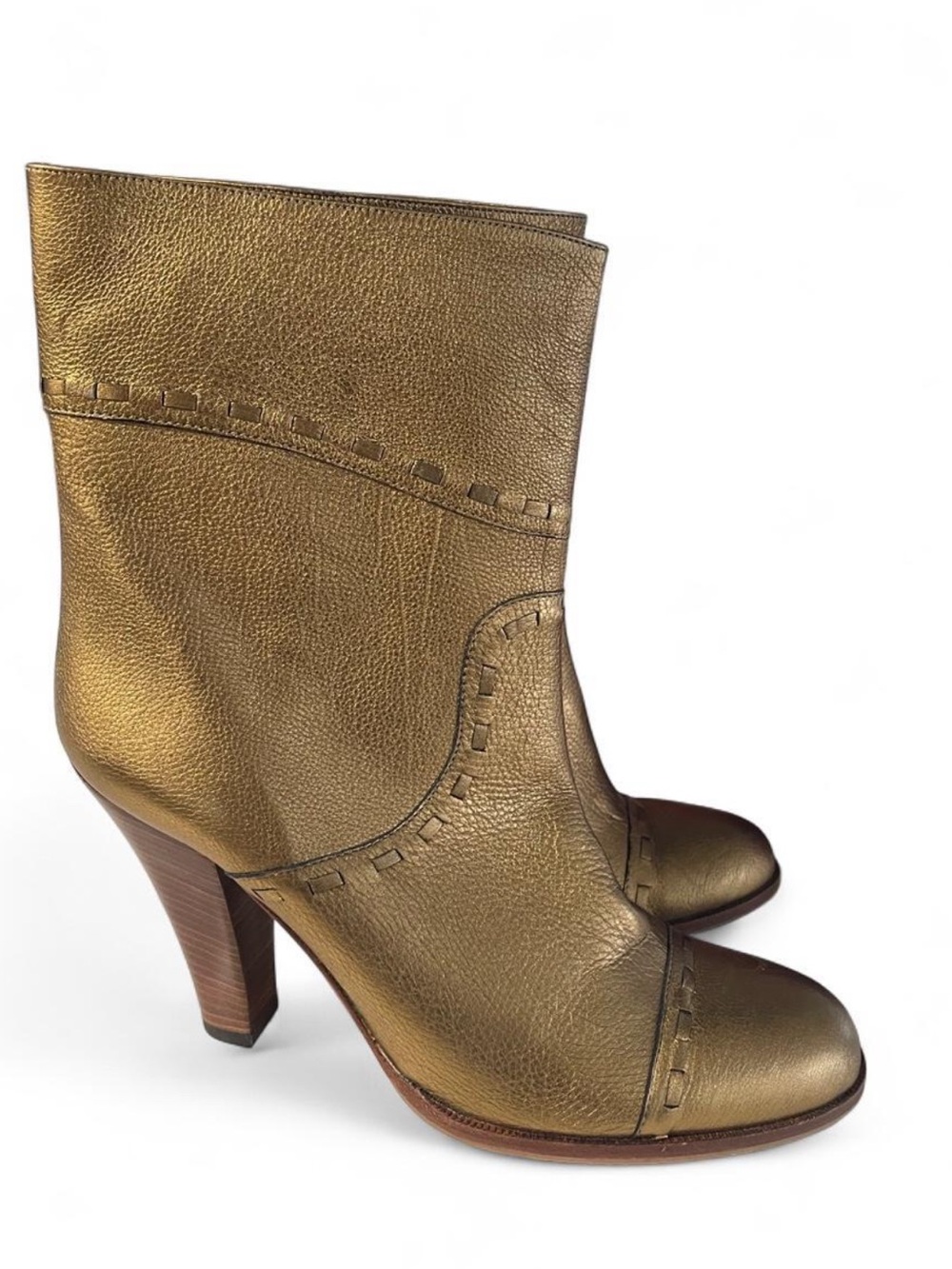 Marc by Marc Jacobs Metallic Gold Leather Whipstitch Ankle Boots - Made in Italy